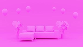 abstract background of pink room with sofa, 3D rendering photo