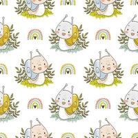 Cute little snail with rainbow seamless pattern for kids vector
