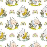 Cute little snail with rainbow seamless pattern for kids vector