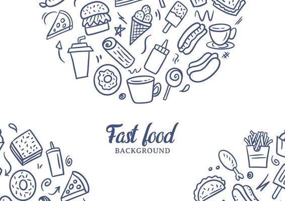 Fast food doodles vector background. Street food background