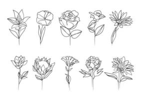 Abstract flower in continuous line art drawing style vector