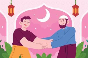 Family eid mubarak concept vector Illustration idea for landing page template, Happy Idul Fitri celebration, people forgive mistakes, greeting card, invitation, Hand drawn Flat Style