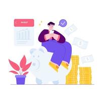 Investment concept vector Illustration idea for landing page template, Deposit profit and wealth growing business, Increase income, cultivate money to fund future business. Hand drawn Flat Style