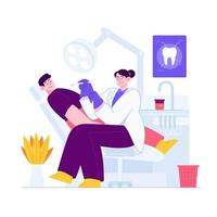 concepto de dentista idea de ilustración vectorial para la plantilla de la página de inicio, ocupación de higiene de los dientes orales de la boca del paciente, médico de estomatología con protección dental, tratamiento saludable, estilo plano dibujado a mano vector