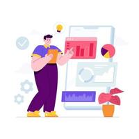 Data Analyst concept vector Illustration idea for landing page template, Statistical analysis and information data research audit, business financial chart, balance calculation. Hand drawn Flat Style