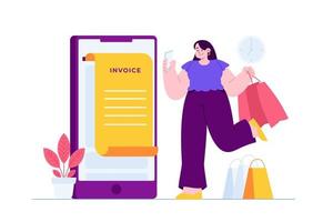 Online Mobile Payment concept vector Illustration idea for landing page template, secure transaction for purchase in e-commerce using smart bank terminal, technology, Hand drawn Flat Styles