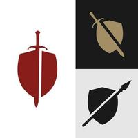 Shield and sword icon, logo isolated on white background vector