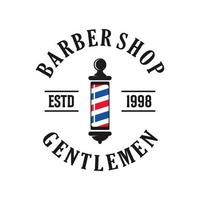 Barbershop logo vintage classic style, salon fashion haircut pomade badge icon simple minimalist modern, barber pole razor shave scissor razor blade retro symbol vector. luxury elegant design vector