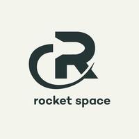 Abstract Initial Letter R Logo Combined with Flying Rocket Silhouette Logo Design. vector