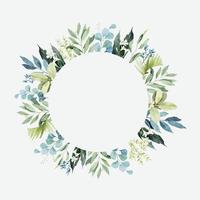 Watercolor round frame with greenery leaves branch vector