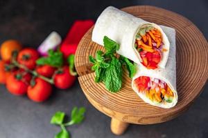 vegetarian doner kebab vegetable lavash sandwich shawarma burrito pita filling veggie photo