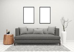 Living room interior house floor template background frame mock up design copy space 3d render photo