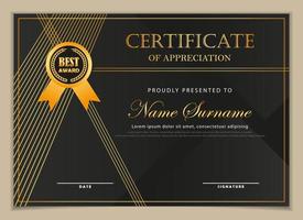 royal black diploma certificate template with gold lines and emblem by vector design