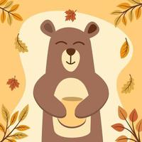 autumn bear in simple flat style vector