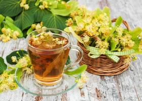 cup of herbal tea with linden flowers photo