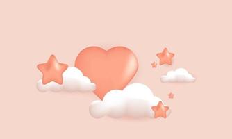 vector 3d corazón rosa realista atravesado por nubes de amor