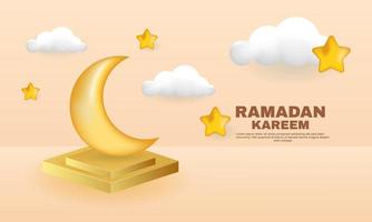 creative ramadan kareem cute yellow moon clouds star vector