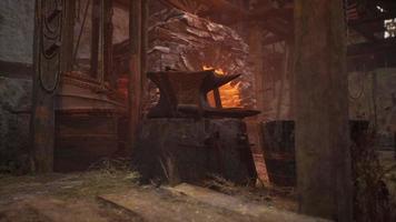 blacksmiths tools hammer and anvil in old blacksmiths workshop video