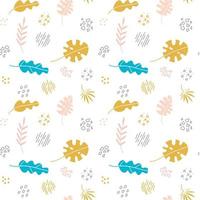 Abstract trendy seamless pattern with different shapes and tropical plants in sketch style. Floral elements drawn in scandinavian style. Modern textile, branding, packaging. vector