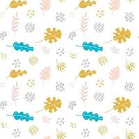 Abstract trendy seamless pattern with different shapes and tropical plants in sketch style. Floral elements drawn in scandinavian style. Modern textile, branding, packaging. vector