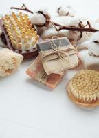Concept of spa with natural organic handmade soap. photo
