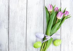 easter eggs and tulips photo