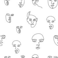 Seamless Pattern with Surreal abstract female faces. One line drawing. Abstract face drawn in monochrome minimalism style. Vector design for print, decor, poster, pattern, ornament for clothes.