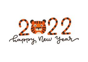 2022, numbers in tiger print, new year symbol of chinese calendar. Flat vector lettering illustration. Childish animal character