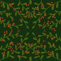 Christmas square background of leaves and berries branches on green background. Design for winter holidays greeting background or wrapping papers etc. vector