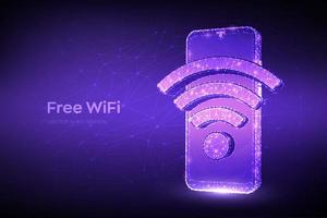 concepto de wifi gratuito. smartphone poligonal bajo abstracto con señal wi-fi. símbolo de señal de punto de acceso. zona de conexión móvil. transferencia de datos. zona de evaluación pública. concepto de conexión inalámbrica. ilustración vectorial vector