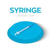 Syringe isometric icon. Medical insulin syringe with needle. Concept of vaccination, injection. Created For Mobile, Web, Decor, Print Products, Application. Vector Illustration.