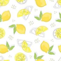 patrón sin costuras con limones dibujados a mano. frutas cítricas sobre un fondo blanco. fondo para textiles, utensilios de cocina y papel para envolver, fondo para el sitio vector