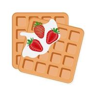 Belgian waffles with cream and strawberries illustration vector