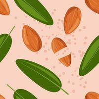 Almond and leaves seamless pattern vector