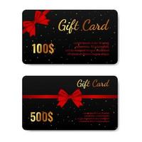 tarjetas de regalo con moño rojo y plantillas doradas vector