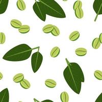 Green coffee beans and leaves seamless pattern vector