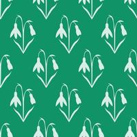 White snowdrops on green background seamless pattern vector