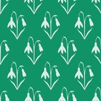 White snowdrops on green background seamless pattern vector