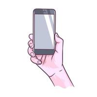 Hand holding smart phone vector illustration