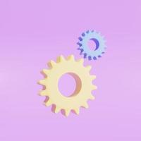 pastel two gear wheels isolated on purple background. minimal concept. photo