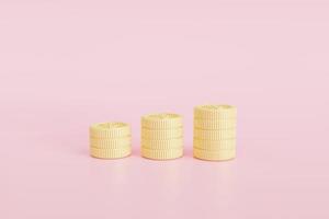 Gold Coins three Stack on pink background, 3D coins icon for web banner, and mobile application icon. 3D illustration. photo