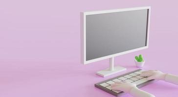 3D illustration cartoons using a computer for working from home or online education learning while quarantining from virus outbreak covid-19. photo