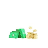 Cash and coins around on white background. money-saving, cashless society concept. 3d  illustration photo