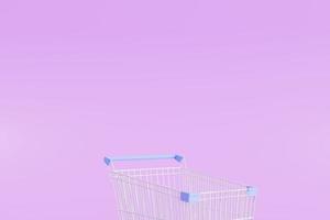Light blue Shopping Cart with on light purple background, 3D illustration photo