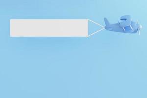 avión de juguete y avión publicitario con una pancarta en blanco. pancarta publicitaria. ilustración 3d foto