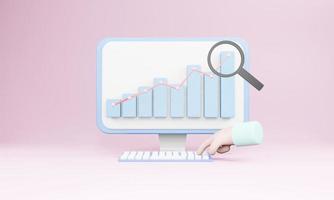 Computer screen and finger press a keyboard with graphs and diagrams. Stock market ideas and statistics 3d rendering photo