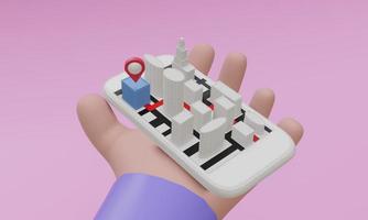 mobile phone in cartoon hand navigation concept, 3d rendering photo