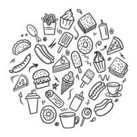 Fast Food Doodle Hand Drawn Set vector