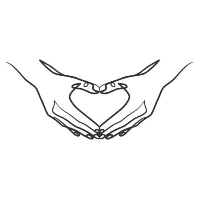 Hand fingers making heart shape in continuous line art