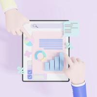 3D illustration, Online marketing, financial report chart, data analysis, concept Hand holding tablet with data chart. research, planning, and statistics. photo